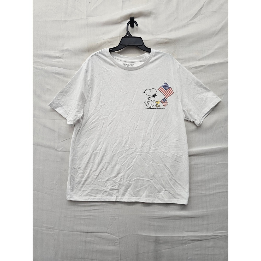 Peanuts Mens Snoopy Patriotic Graphic T-Shirt White Cotton Blend Size Large